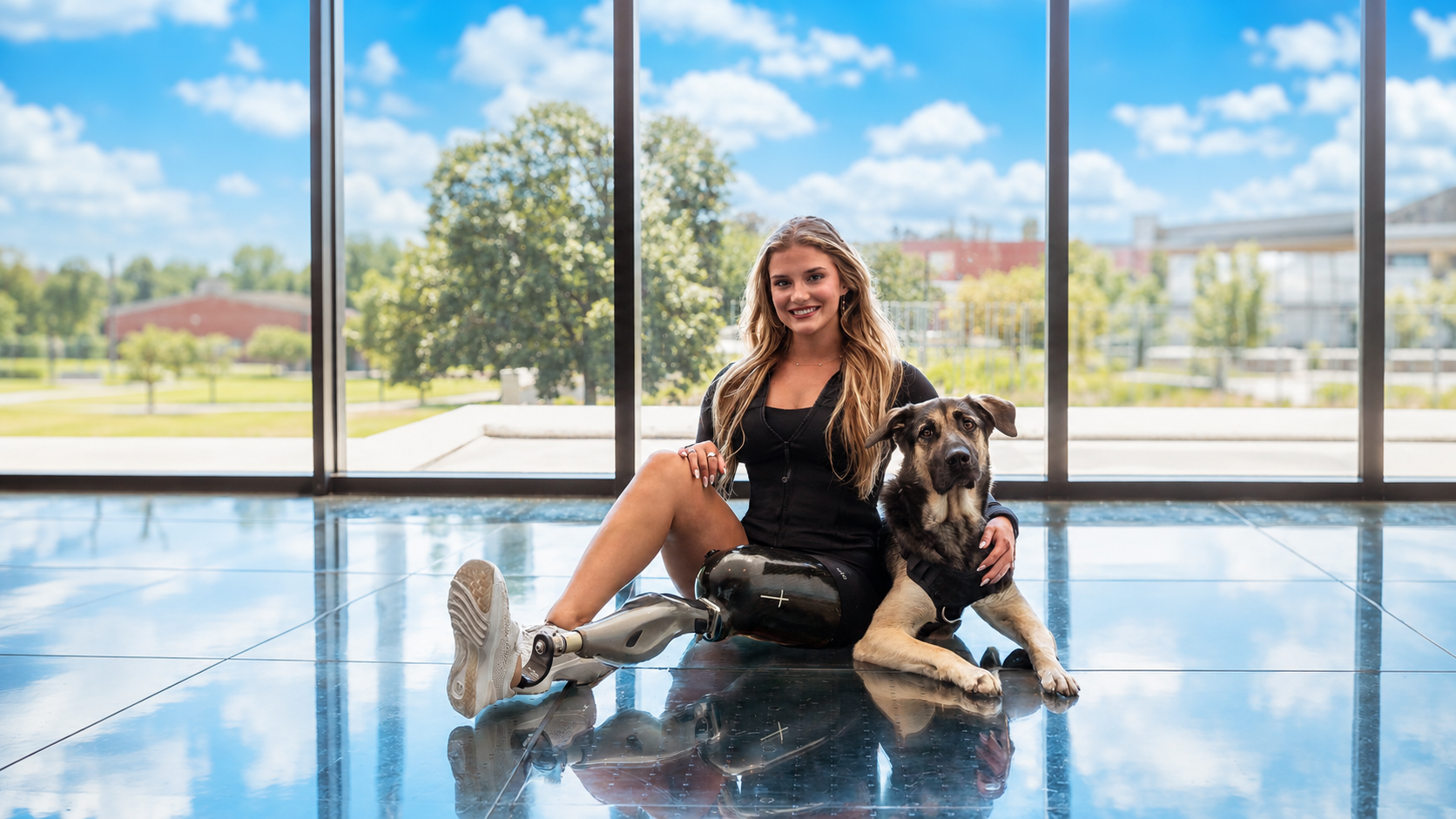 Tatum with her dog and the Ethnocare Overlay